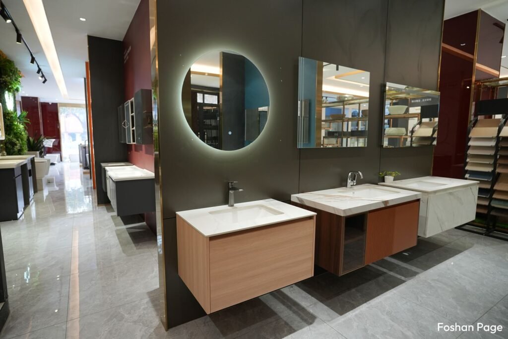bathroom vanities in the Foshan Sanitary Ware Supplier showroom