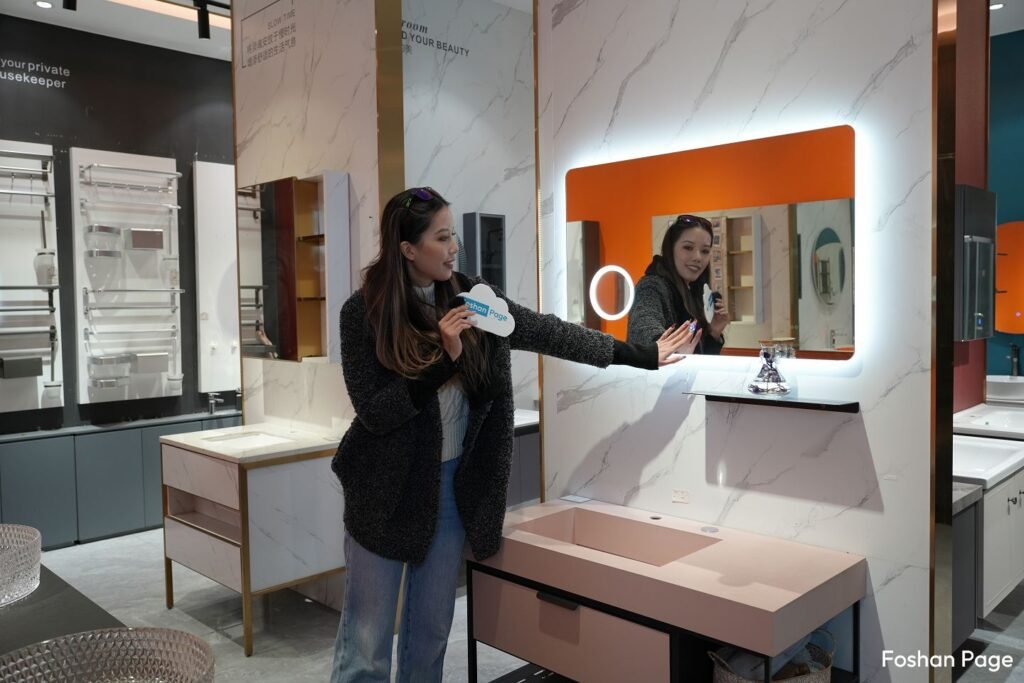 bathroom vanity with light in the Foshan Sanitary Ware Supplier showroom